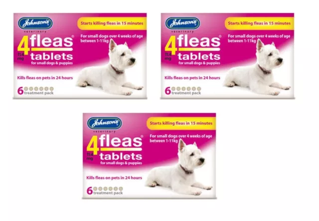 Johnsons 4Flöhe Tabletten kleiner Hund 3 x 6er Pack = 18 Tabletten! - Tötet Flöhe schnell