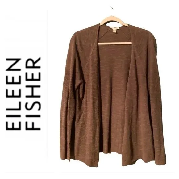 Eileen Fisher Organic Linen Blend Lagenlook Open Front Cardigan Women’s Large