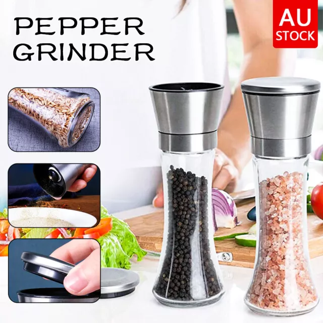 1/2x Stainless Steel Salt and Pepper Grinder Manual Ceramic Mills Glass Kitchen