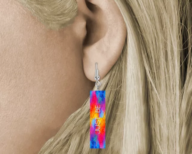 Just Be Tie Dye Dangle Wood Bar Printed Earrings Jewelry