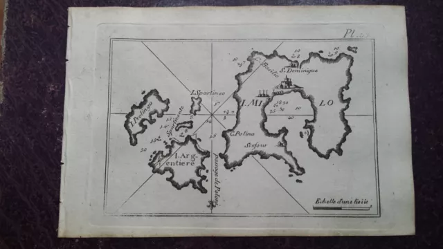 1780 Roux Meucci: Portolano Map Island of Milos Kimolos Plaka Polonia Greece
