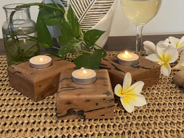 Set Of 3 wooden candle holders