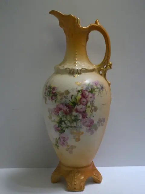 Victorian Continental Porcelain China Floral Painted Mantle Jug Vase