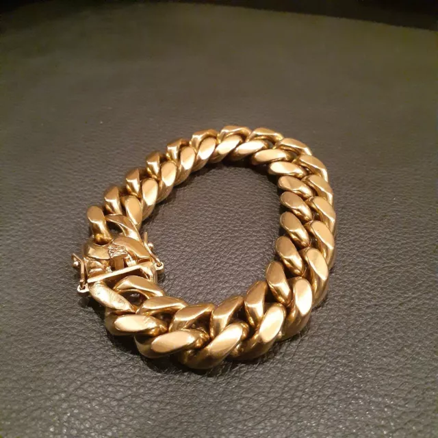 Bracelet Miami Cuban Link lourd plaqué or 14 carats acier inoxydable 16 mm d'épaisseur 3