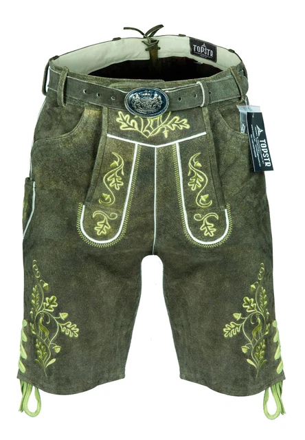 Schöne kurz Trachten Lederhosen Oktoberfest Lederhose Grün Mit Gürtel Gr.46-64