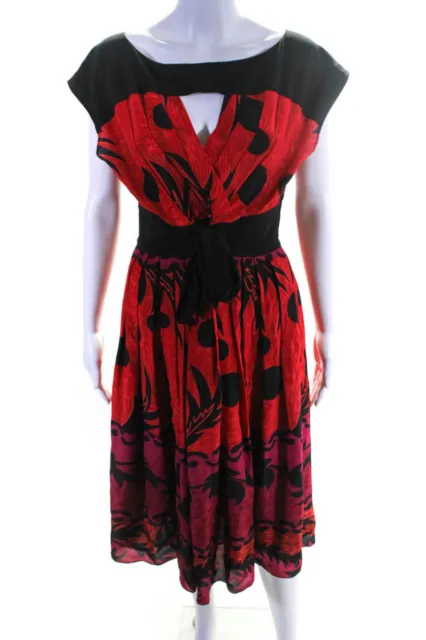 Plenty by Tracy Reese Women's Printed A Line Silk Midi Dress Red Black Size 6