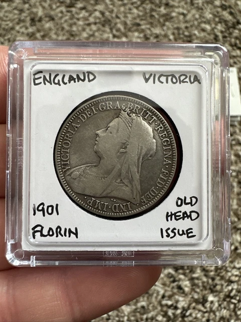 1901 UK Great Britain Kingdom QUEEN VICTORIA 3 Shields Silver Florin Coin