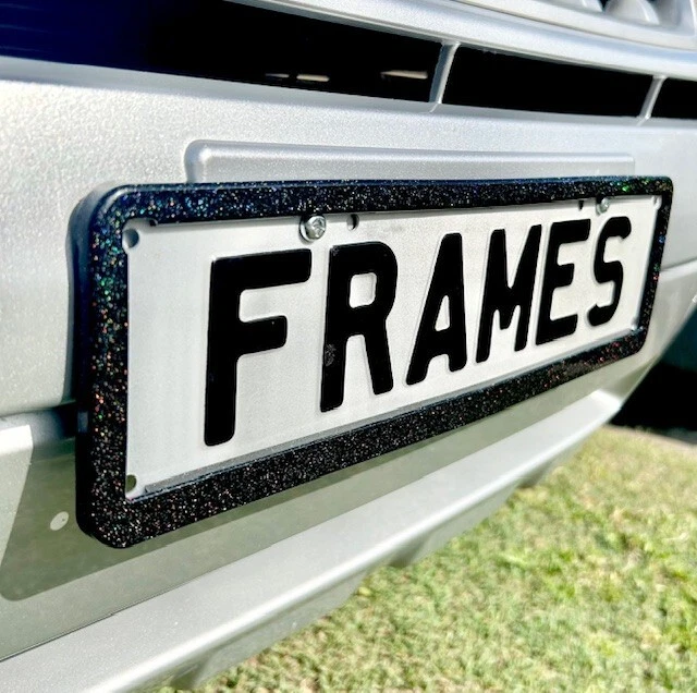GLITTER NUMBER PLATE Surrounds Frames Black Set Front & Rear Fits SA
