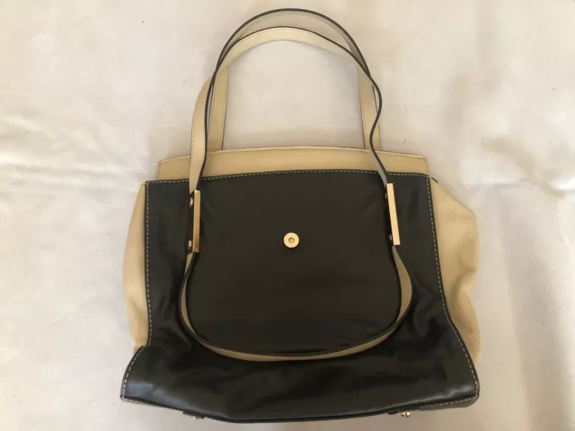 Coccinelle Handtasche Leder Creme Schwarz sehr gut erhalten