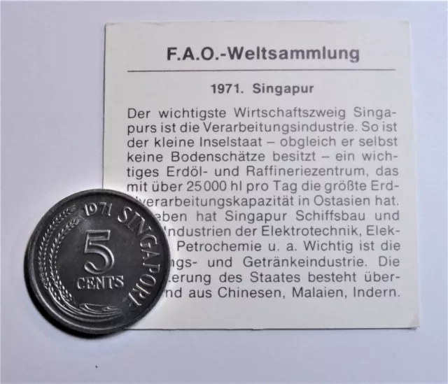 Singapur 5 Cents 1971 F.A.O.= WELT-ERNÄHRUNGSTAG  Stgl / unc Kapsel + Zertifikat