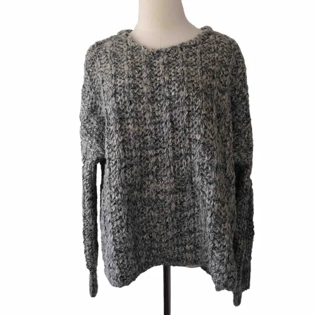 Gap Sweater Womens XL Gray White Wool Alpaca Blend Boxy Cropped Chunky Pullover