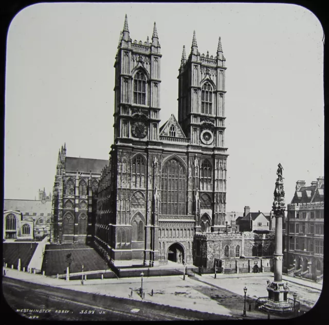Glass Magic Lantern Slide WESTMINSTER ABBEY C1890 HISTORIC OLD PHOTO LONDON