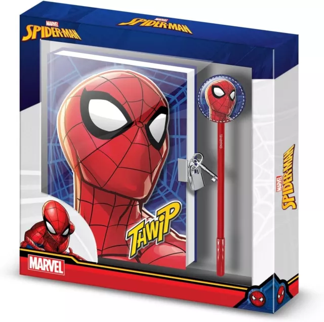 Spiderman Marvel Diario Segreto con lucchetto e Penna, Set Regalo,Agenda Bambini