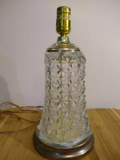 Vintage Diamond Cut Crystal Glass Table Lamp Deep Facets No Shade 13" Tall