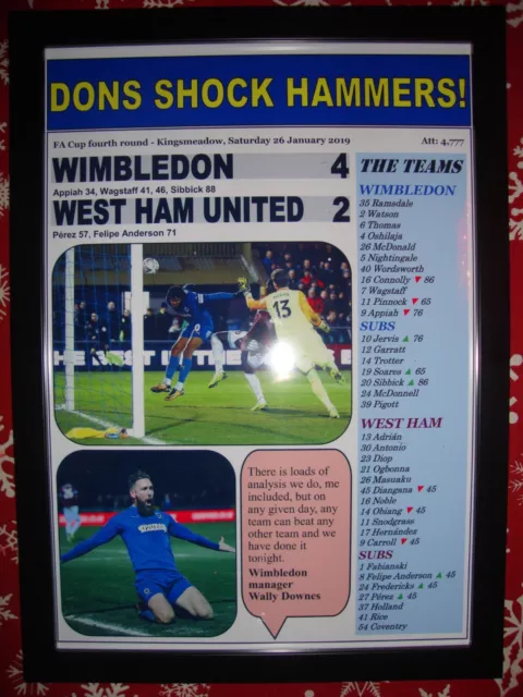 AFC Wimbledon 4 West Ham United 2 - 2019 FA Cup - framed print