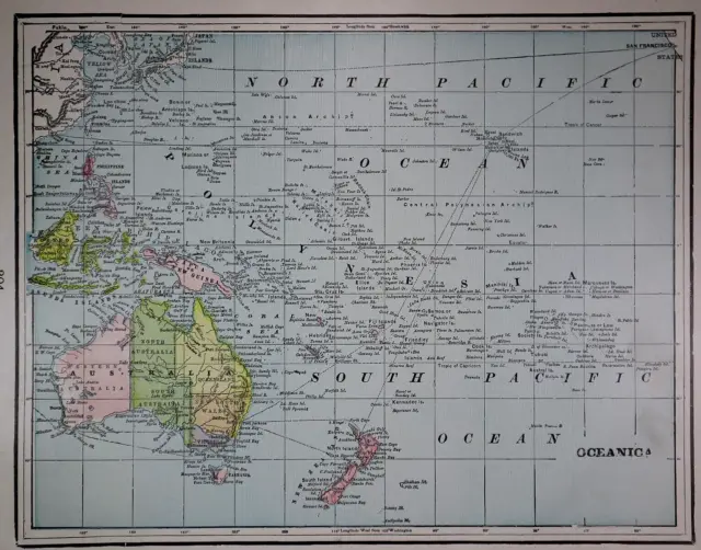 Old Original 1898 World Atlas Map ~ OCEANICA - AUSTRALIA ~ (11x14) -#1363