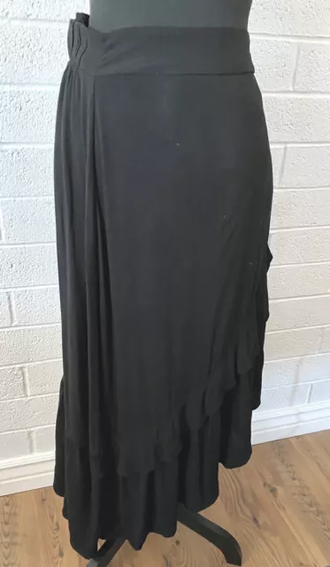Torrid Blk Tiered Ruffled Side Hi-Lo Maxi Skirt Size 2X Zip Back W/Side Elastic
