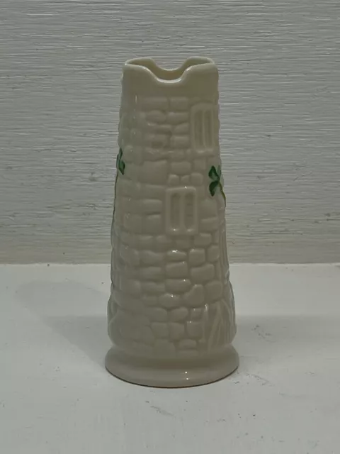 Belleek Ireland Bud Vase Antique Vintage Castle Tower Green Clover Cream Colour 2