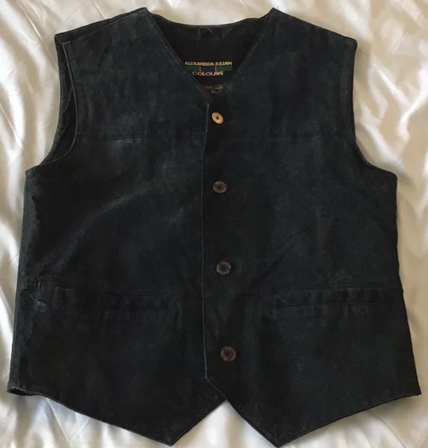 Men’s Vintage Leather Vest Size Small Alexander Julian Colours Color Suede