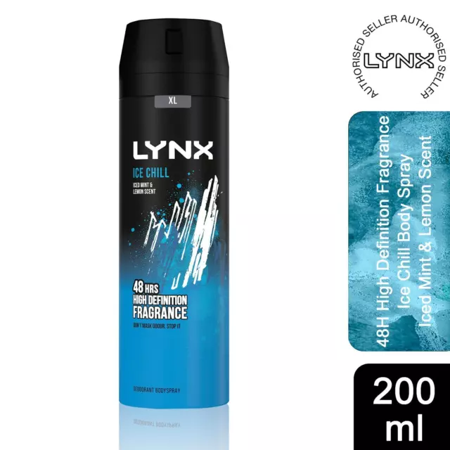 Lynx XL Ice Chill 48H Fresh Iced Mint & Lemon Scent Body Spray Deodorant, 200ml