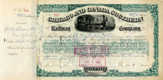 Chicago and Canada Southern Railway Co. signed by Cornelius Vanderbilt II - Auto