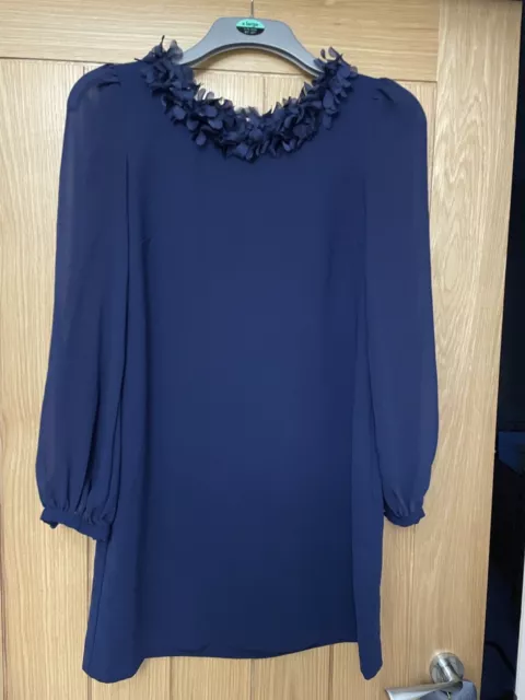 Oasis Navy Gorgeous Dress With Floral Cut-out Collar, Size 12