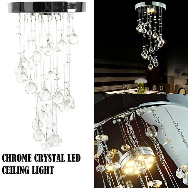 Modern LED Crystal Ceiling Light Lamp Fitting Pendant Chandelier Chrome Light AN