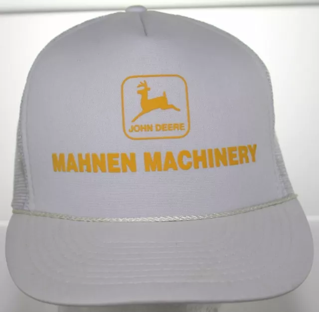 NWOT VTG John Deere Mahnen Machinery Hudson, Ohio Trucker Hat Snapback Cap White