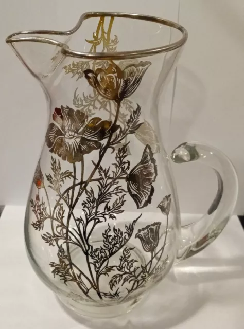 Vintage Silver City Flanders Clear Overlay 9" Glass Silver City Pitcher 2