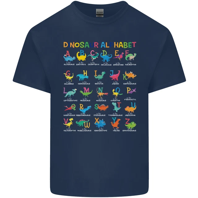 T-shirt top da uomo Dinosaur Alphabet T-Rex divertente in cotone 2