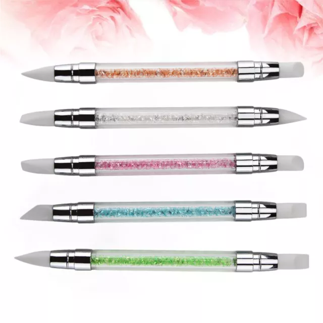 5 pièces Silicone Nail Art stylos Gel sculpture stylo avec poignée en strass