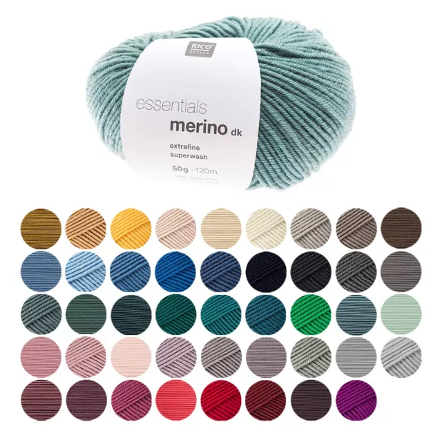 Rico Knitting Wool Yarn Essentials Merino DK Double Sport Superwash Crochet 50gm