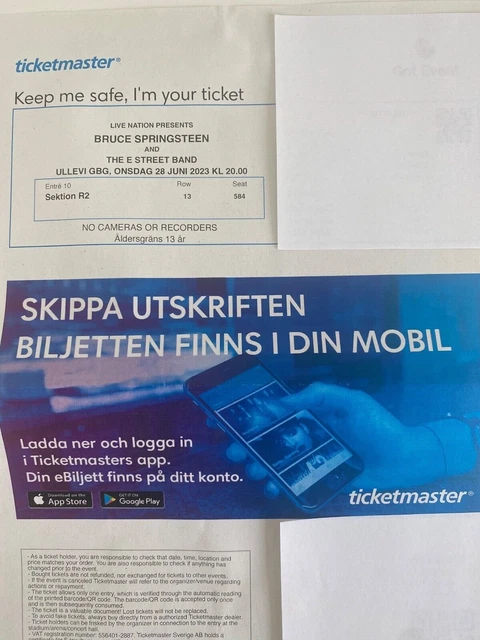 Bruce Springsteen Göteborg II 28.06.2023 - 2 Tickets Tribüne, Sektion R2