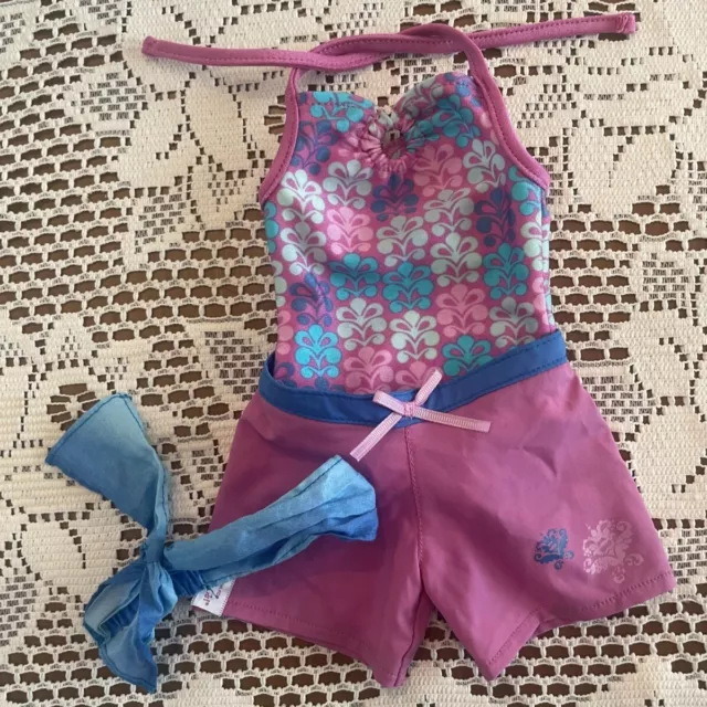 American Girl Kanani's Beach Outfit COMPLETE- Swim Suit, Board Shorts & Headband