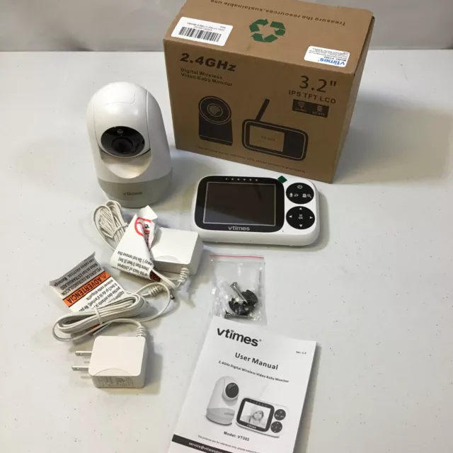 VTimes VT302 White Night Vision Video Baby Monitor With Camera and Audio 3.2 in