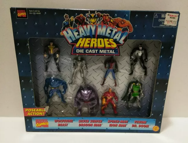 Marvel Heavy Metallic Heroes 8 Die Cast Metal Figures Toy Biz 1998 New Sealed