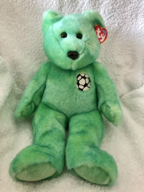 Kicks Ty Beanie Buddies Green Football Teddy Bear Plush Soft Toy Buddy BNWT New