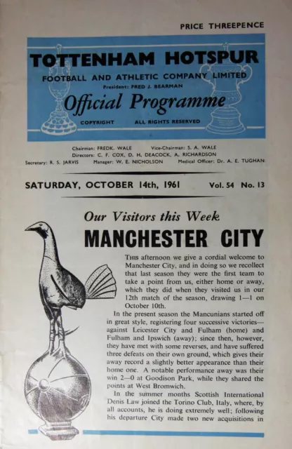 Tottenham Hotspur v Manchester City 1961-62 - Division 1 - 14th October 1961