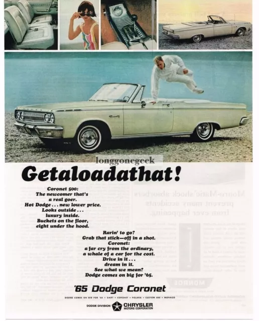 1965 Dodge Coronet White Convertible Car Vintage Ad