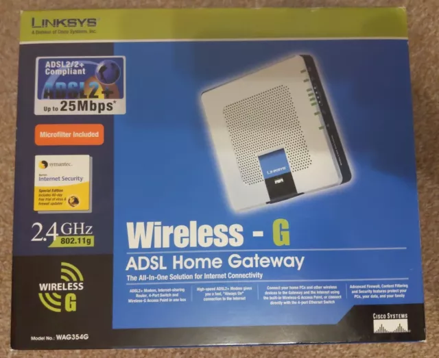 Linksys Cisco WAG354G 4-Port ADSL Wireless G Router Home Gateway + AC Adaptor