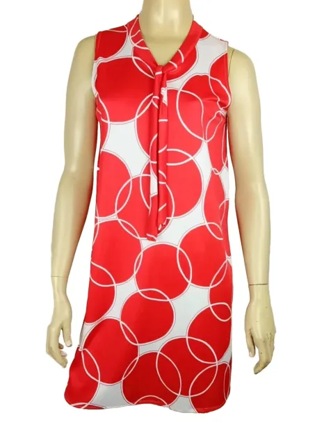 VINTAGE DRESS ladies size Medium 1970s red white circles stretch shift retro