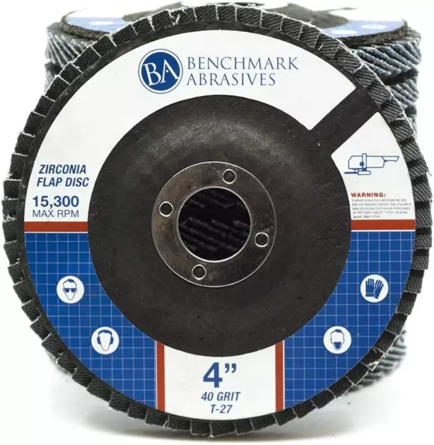 Benchmark Abrasives 4 x 5/8 Premium Type 27 Zirconia Flap Discs - 10 Pack (40 Gr
