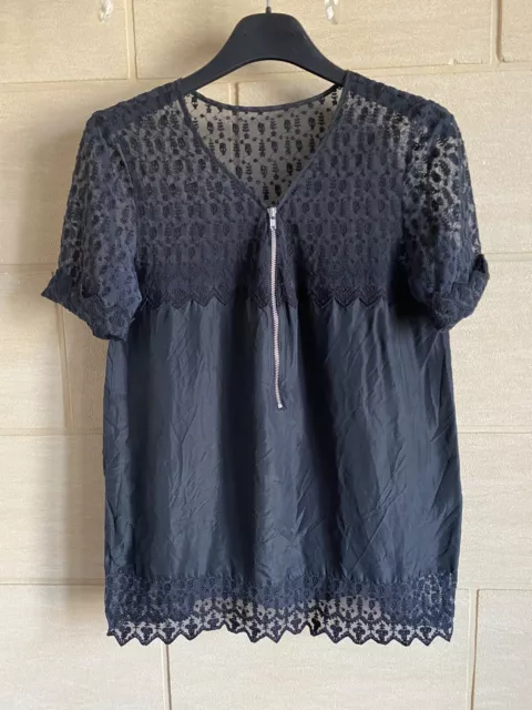 Superbe Chemise blouse The Kooples 36 S Soie Noire Dentelle Tête De Mort Rock