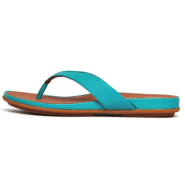 FitFlop Gracie Womens Leather Casual Dress Fashion Toe-Post Sandals Blue