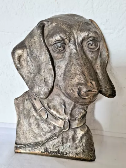 Grohmann Kunstguss Dackel Figur Wandrelief Relief Halbbüste Hunde Guss Plakette