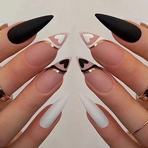 AKOFIC 24 Pièces Amande Faux Ongles Français Court Faux Ongles avec Colle à O...