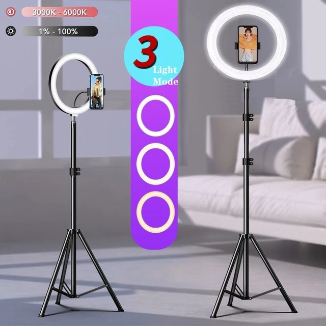 10" LED Selfie Ring Light Circle Fill Light Dimmable Round Lamp Tripod Trepied