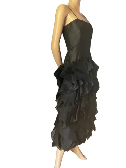 Abendkleid Cocktail Kleid Louis Fèraud schwarz Tüllrock Volants Taft Seide 34 36