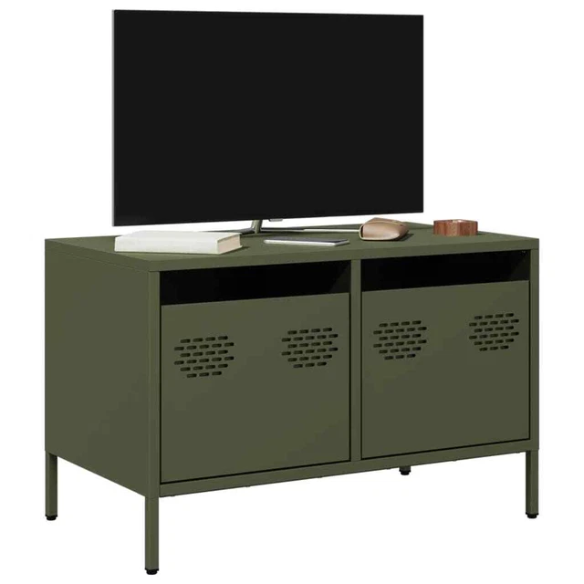 Meuble TV En Pin Massif - 4 Compartiments Avec Portes - Design Moderne Et Rustique Pour Salon Ou Salle De Séjour