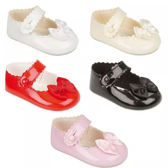 Baby Mädchen Bay Pods Bow Kinderwagen Schuhe Schwarz-Rosa-Rot-Creme-Weiss Reborn Verpackt 0-18M